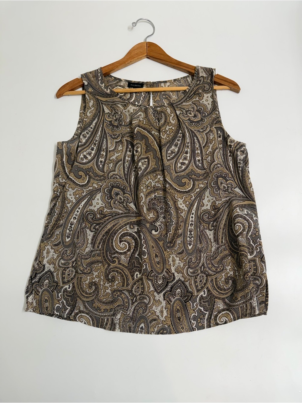Talbots Paisley Sleeveless Blouse Women’s Size 6 Brown Tan Classic Preppy Top